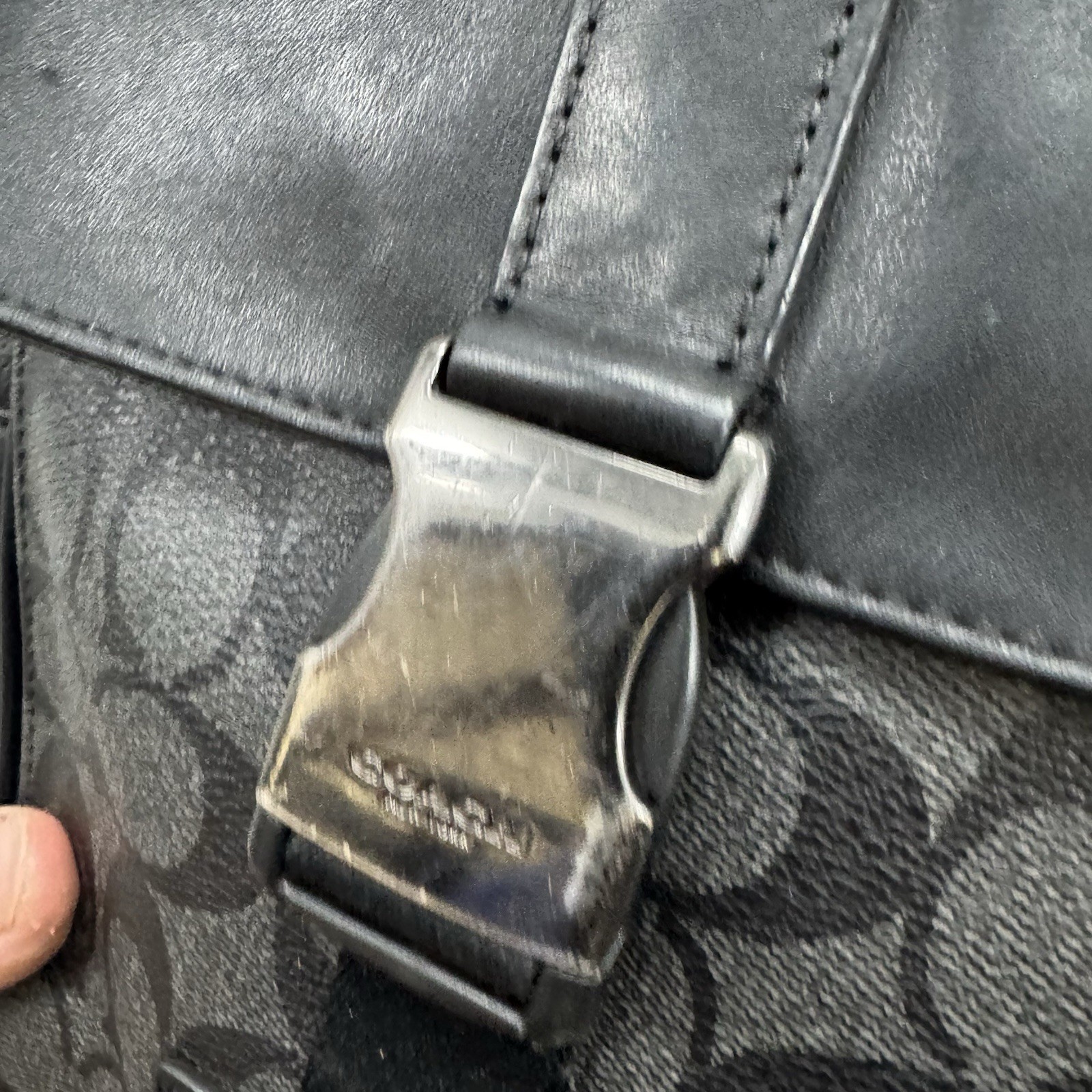 Coach Black Gray Logo Crossbody Bag Adjustable Strap Inner Outer Pockets Men