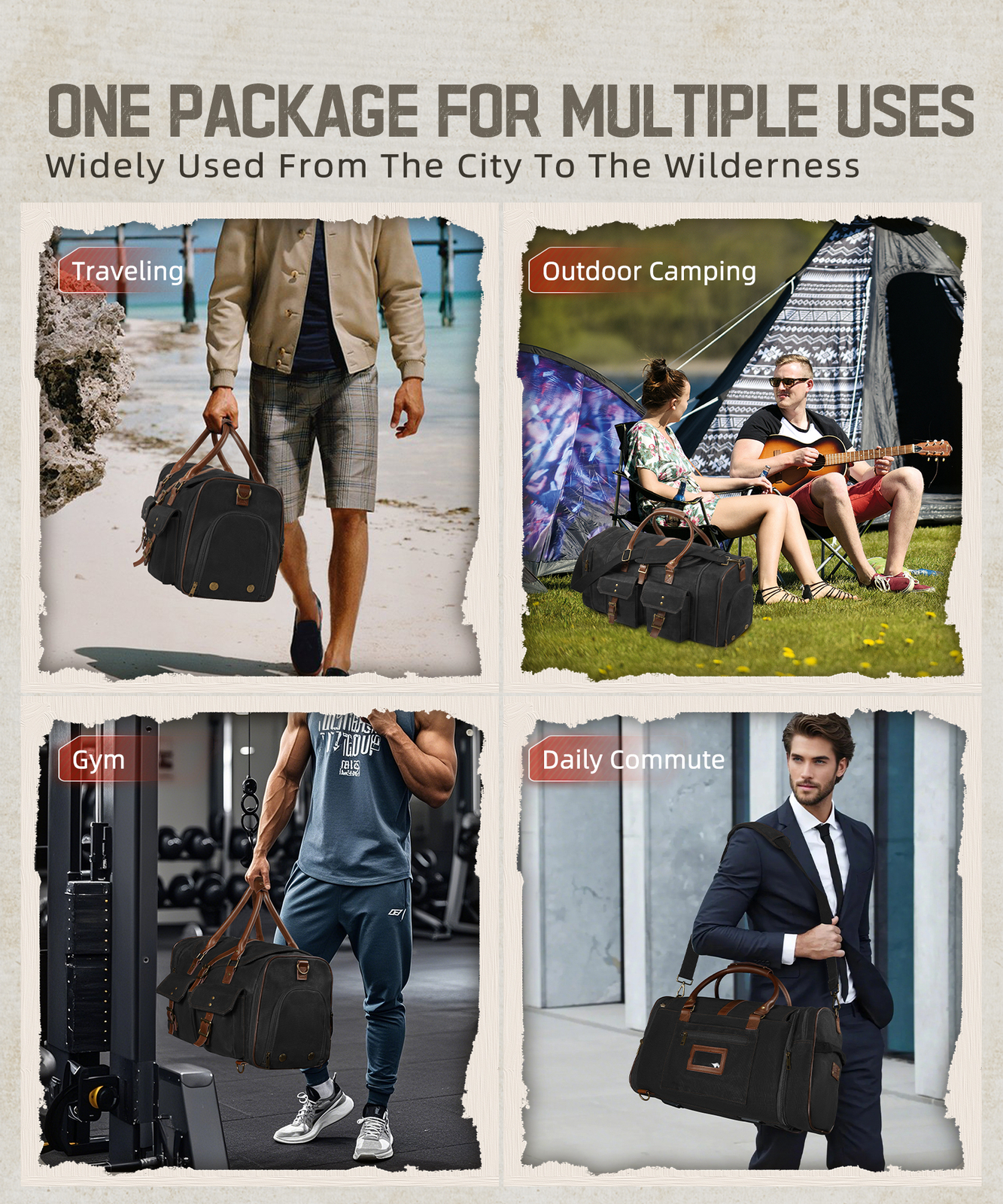 Large Travel Duffel Bag Expandable Weekend Luggage Sports Backpack Shoulder Bag