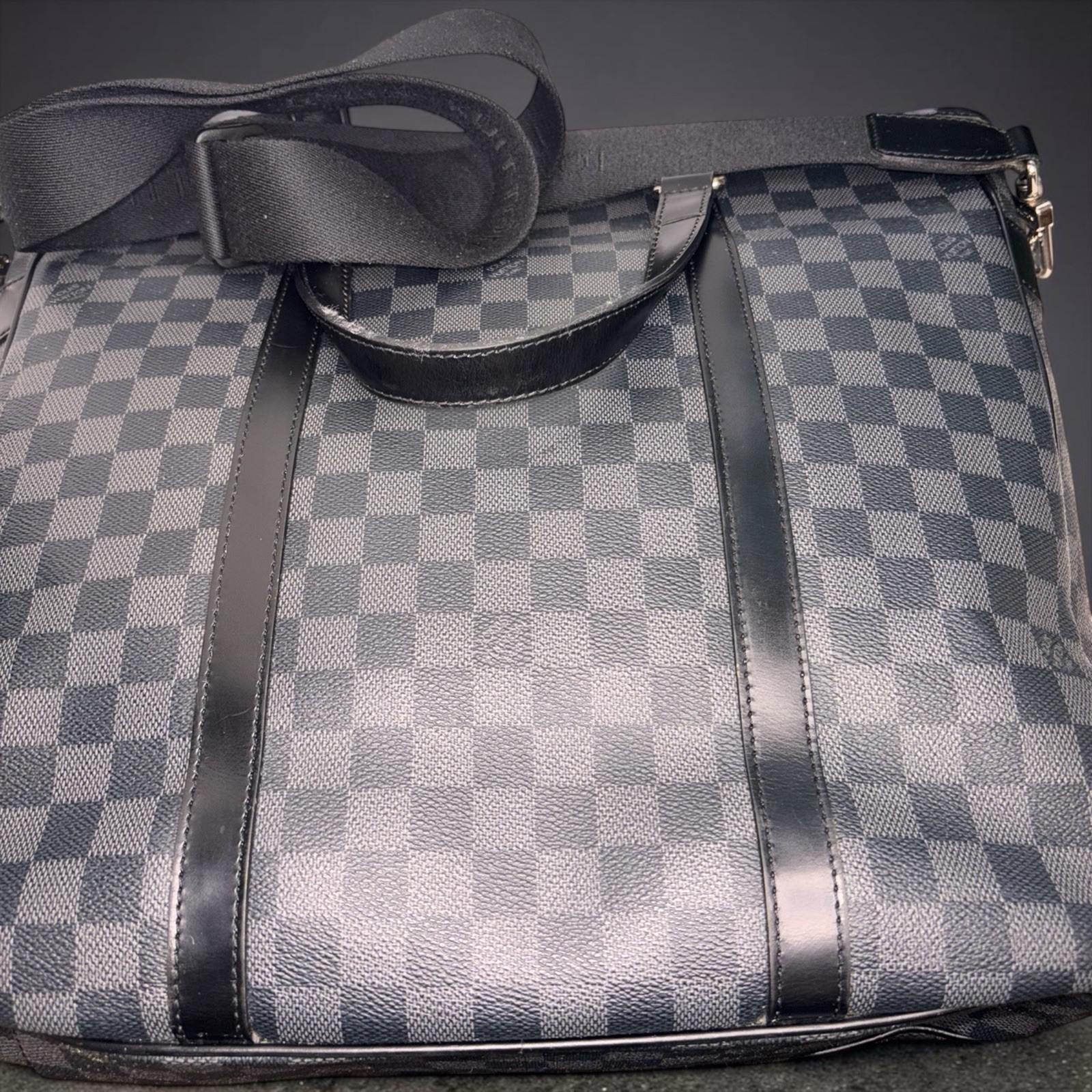 Louis Vuitton Tadao Tote PM Black Leather Damier Graphite