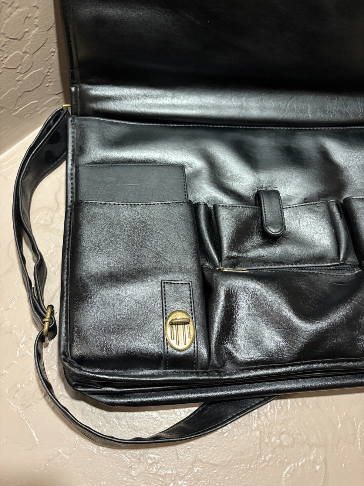 Black Durahide Leather Briefcase Shoulder Strap Buckle Zip Organizer-Slight Used