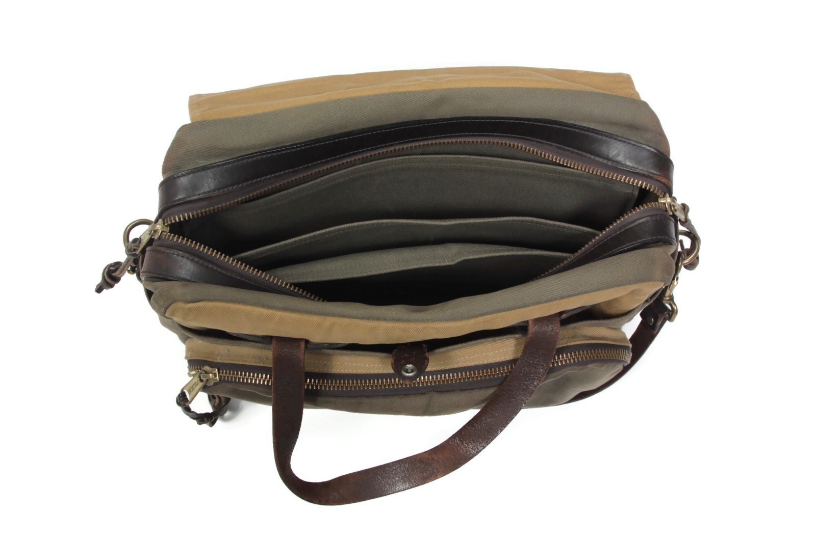Filson Rugged Twill Original Briefcase Bag with Leather Strap Olive Green