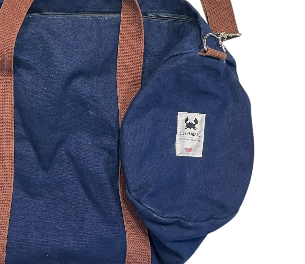 BLUE CLAW x USA MADE Blue/Brown CANVAS DUFFLE BAG Travel Gym Camping Hike Gear