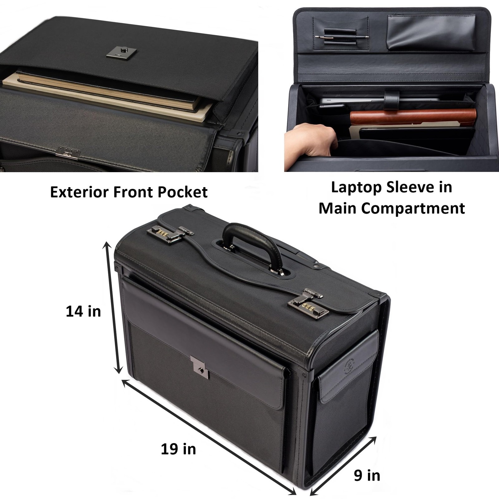 19 Wheeled Briefcase Rolling Case Sales Sample Pilot Lawyer Attache Black Bal…