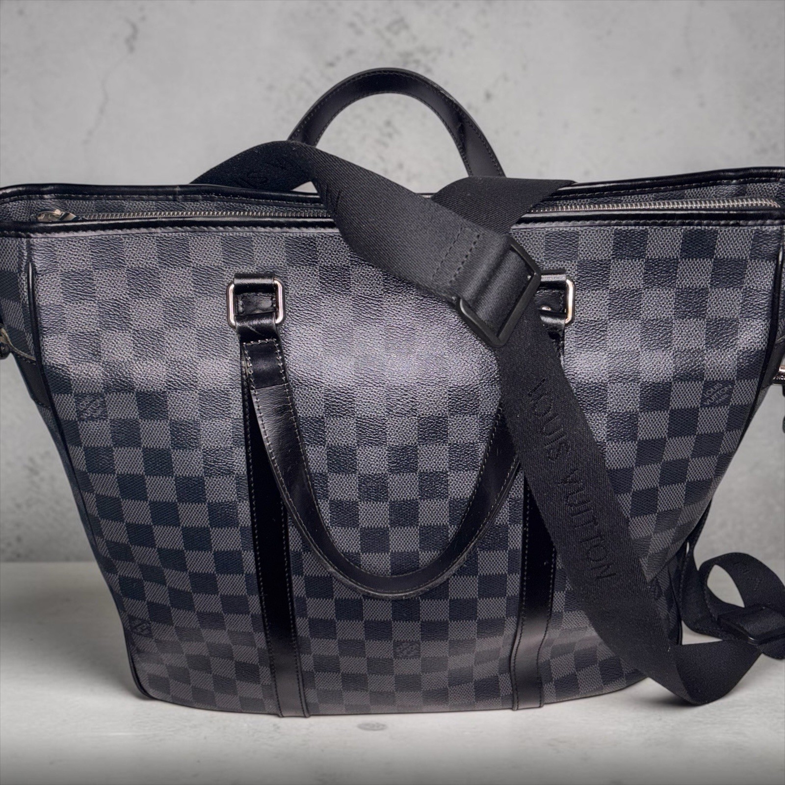 Louis Vuitton Tadao Tote PM Black Leather Damier Graphite