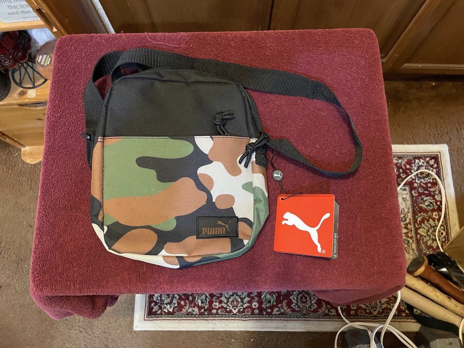 PUMA Camouflage Shoulder Bag Adjustable Strap Lightweight Zip Men Casual
