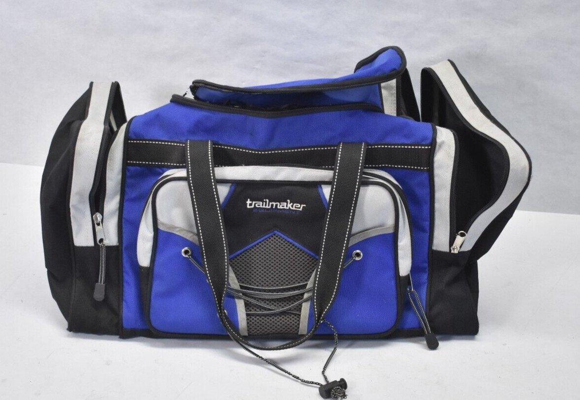 Trailmaker Equipment Duffle Bag Blue/Silver w Shoulder Straps USED WORN