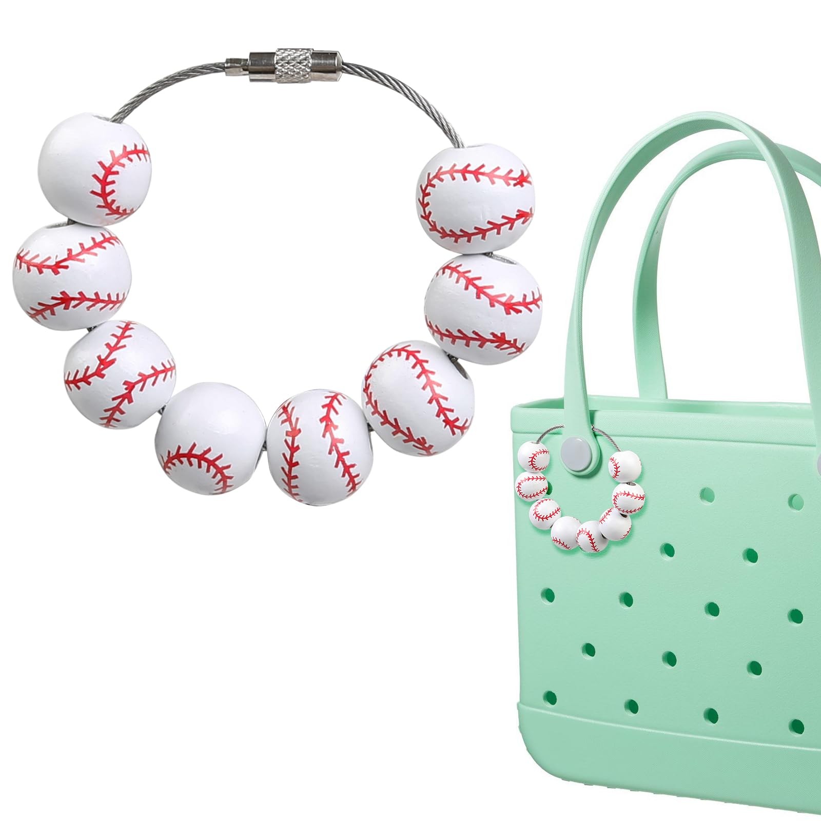 TEBIEKOY Sports Charms for Bogg Bag, Wooden Beads One Size, Baseball