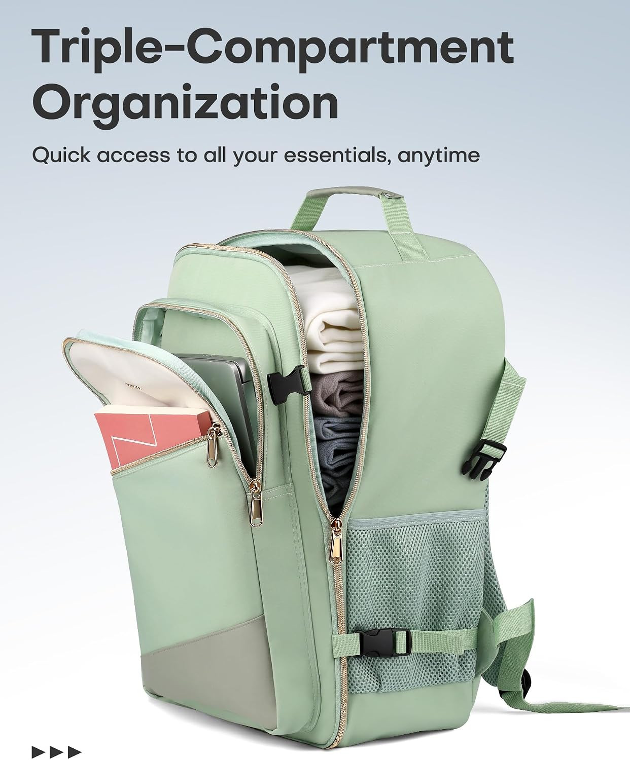 Women’s TSA-Friendly Travel Backpack with Packing Cubes, Water-Resistant, Green