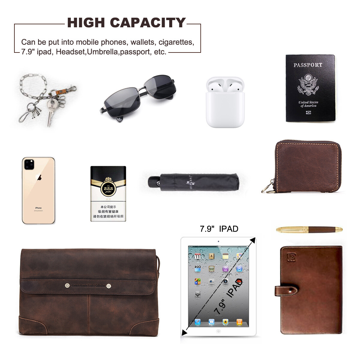 Men’s Leather Clutch Bag Wallet Cellphone 12 Card Holder Organizer Gifts