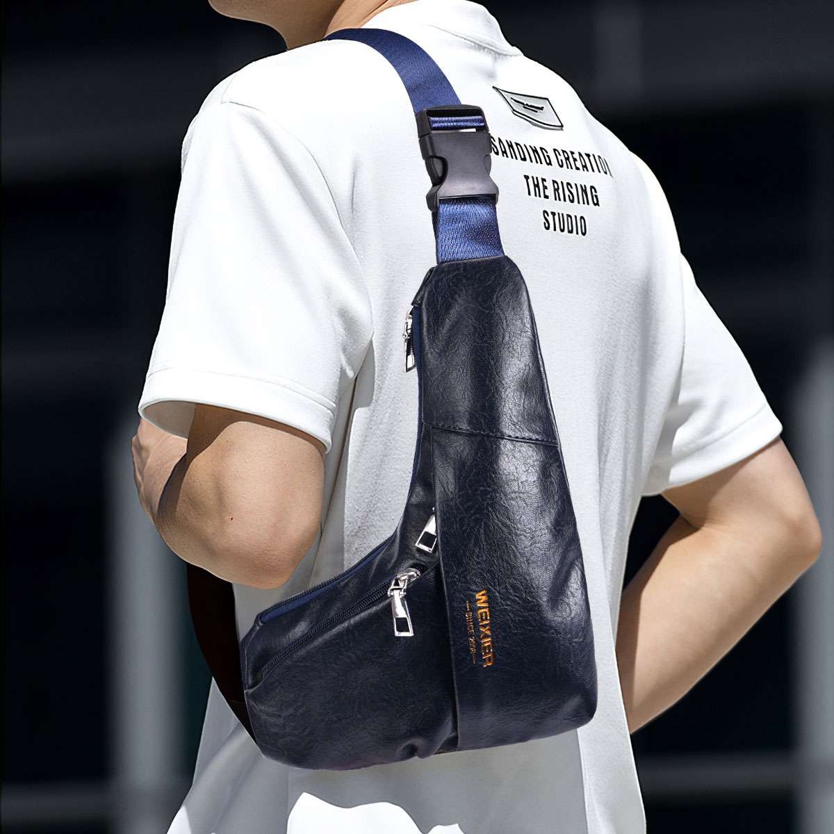 Men’s Waterproof PU Leather Chest Bag Travel Sport Shoulder Cross Body Backpack
