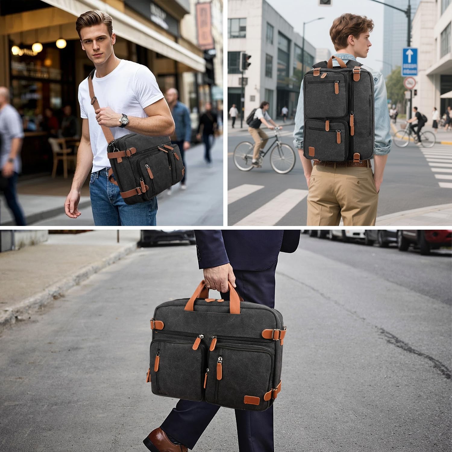 3 in 1 Convertible Briefcase Backpack 17.3 inch Laptop Backpack Case Messenge