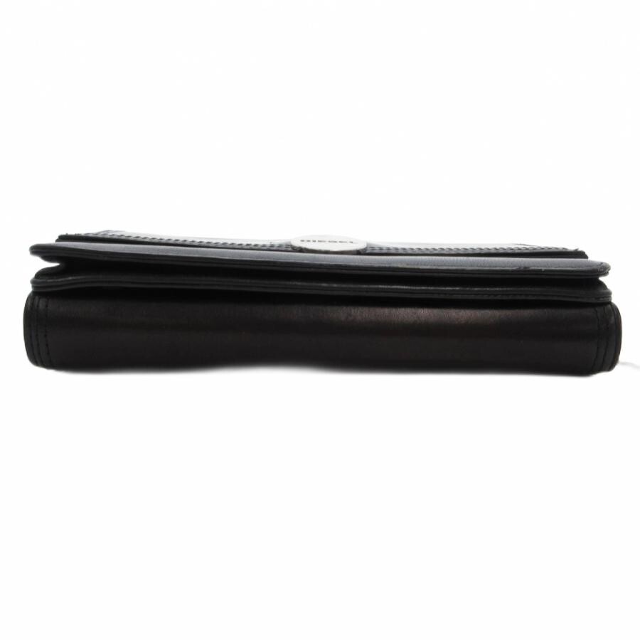 DIESEL Shoulder Wallet Leather Black Magnetic Zip Closure Mens