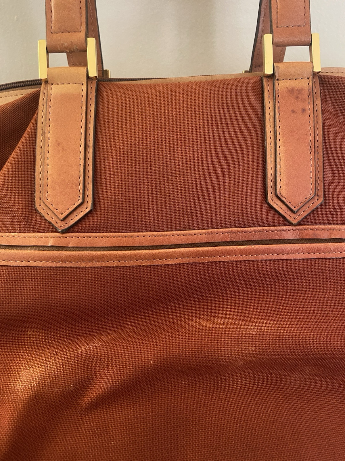 Yves Saint Laurent Vintage Canvas Red Brown Large Duffle Boston Bag, Fair Cond