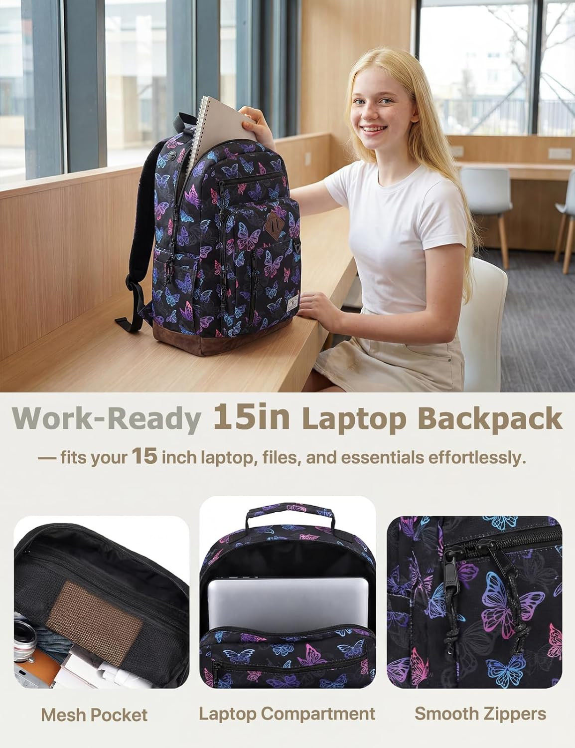 Backpack for Men Women,Lightweight 15.6In Bookbag with Mulitiple Pockets,Water R