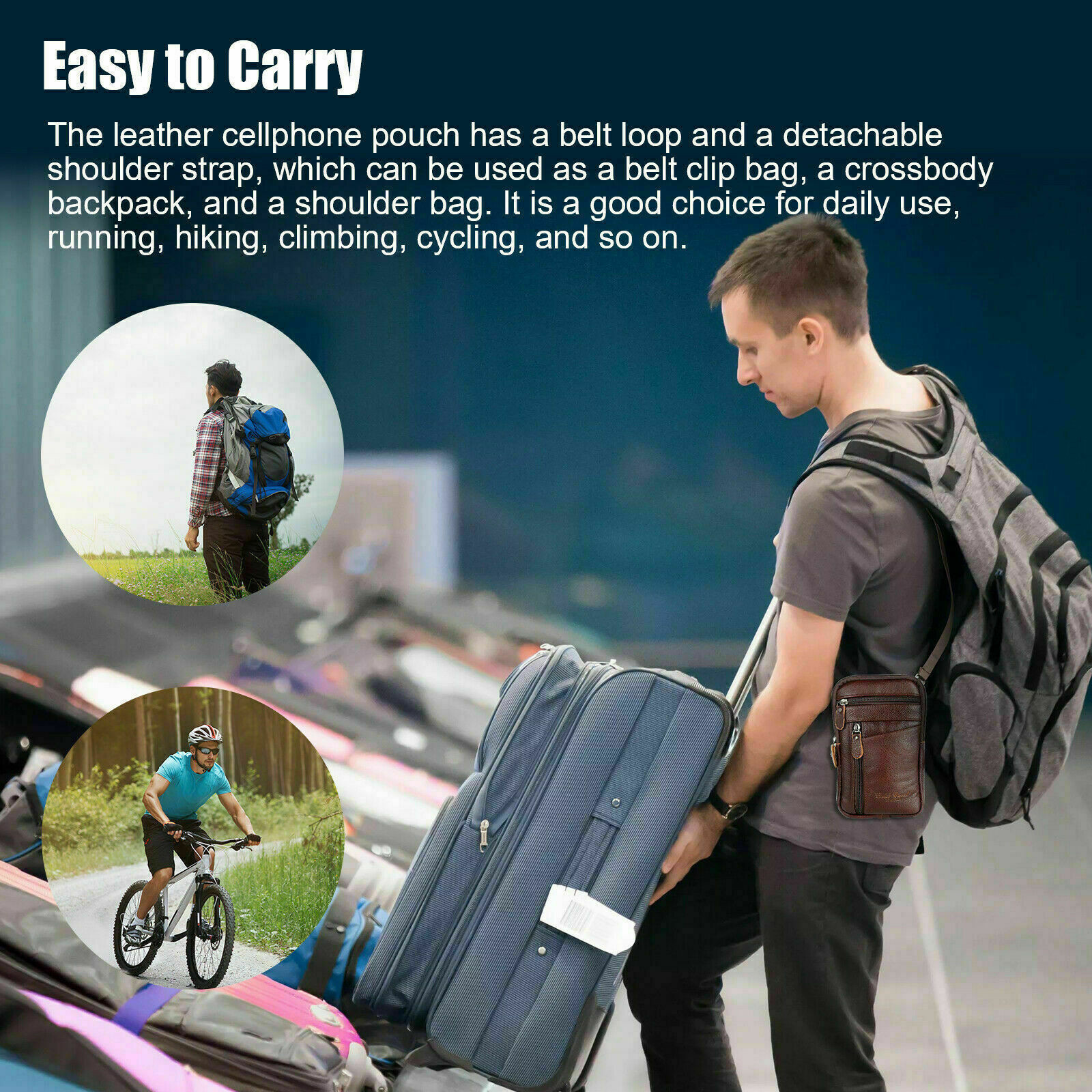 Leather Crossbody Shoulder Bags Men Belt Clip Phone Holster Case Belt Loop Pouch