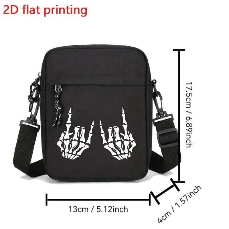 Men’s Skull Print Crossbody Shoulder Bag Adjustable Strap Messenger