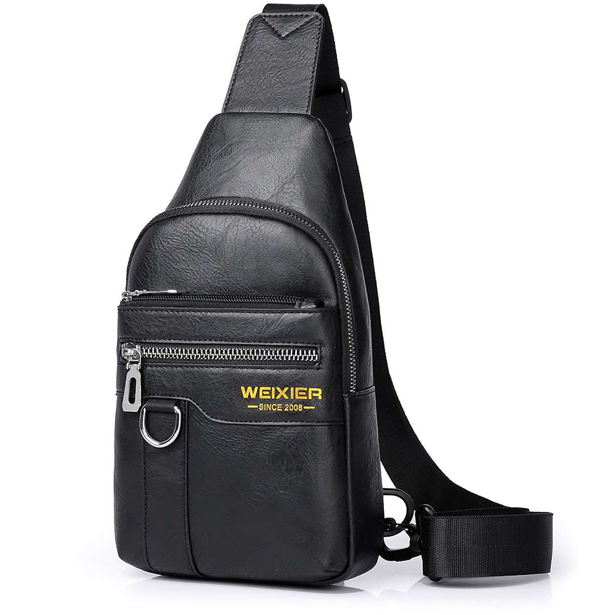 Men Sling Bag Soft PU Leather Chest Crossbody Travel Shoulder Bag Waterproof