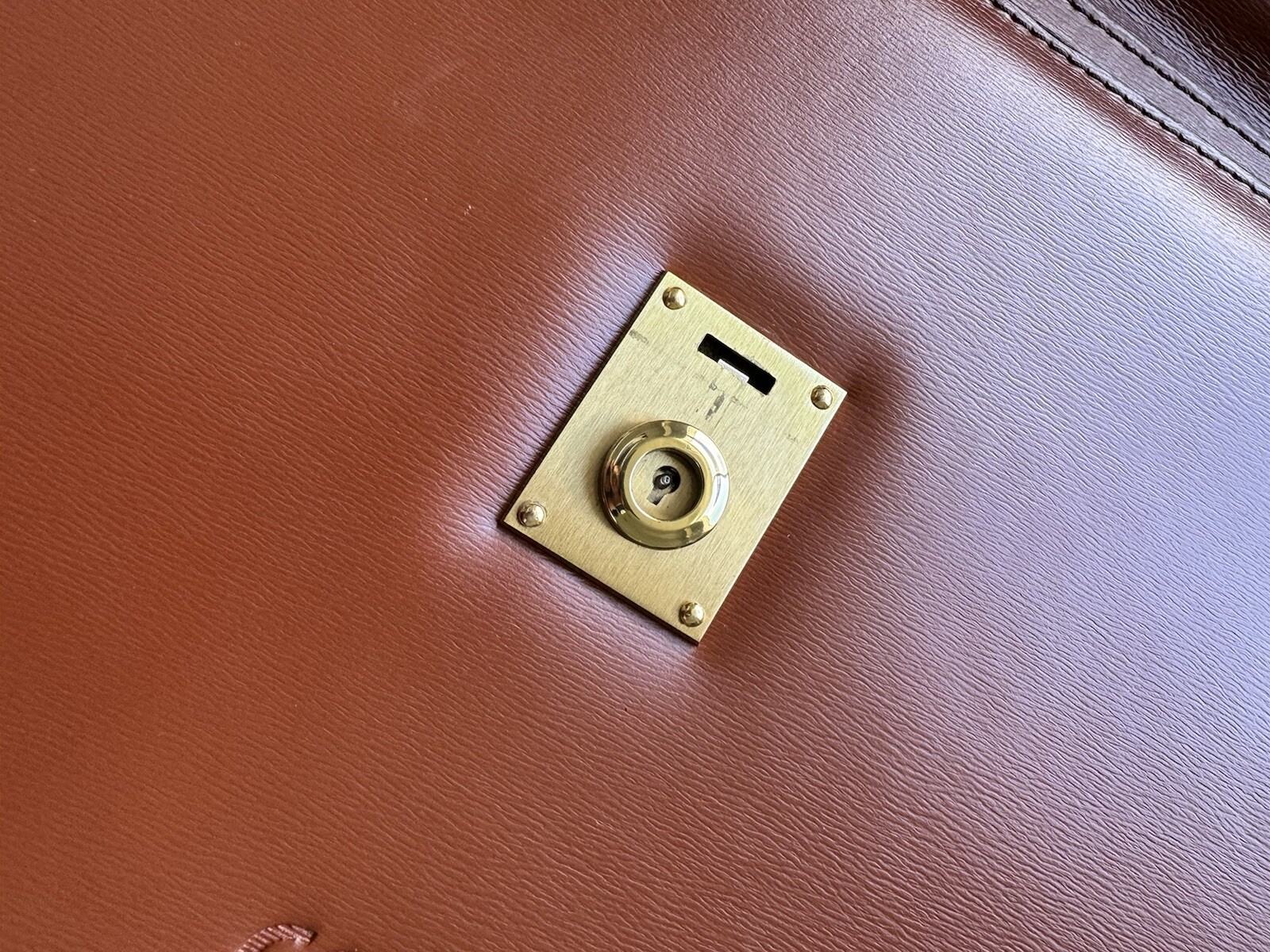 LOEWE Brown Leather Briefcase Document Laptop Bag with Lock & Key Spain