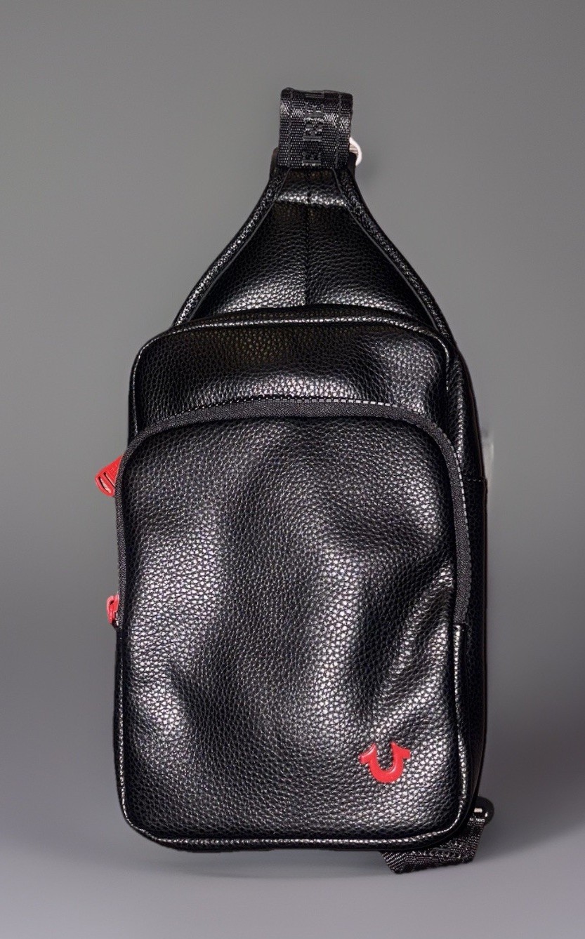 True Religion Men’s Black Porter& Red Leather Crossbody Bag