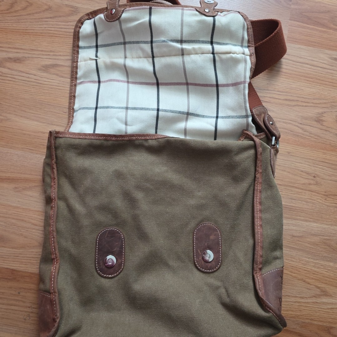Peter Millar Canvas Leather Trim Men’s Messenger Bag Crossbody