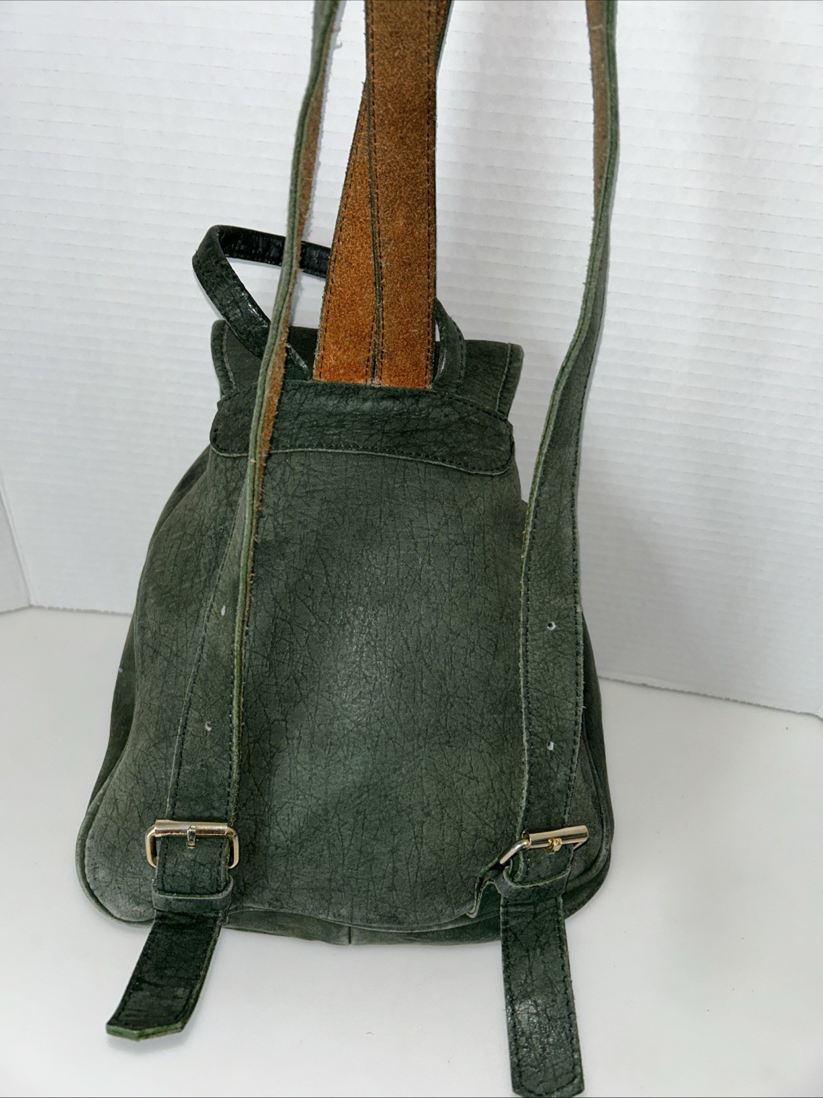 HENRY UK Unisex Drawstring Backpack Genuine Leather Color Green