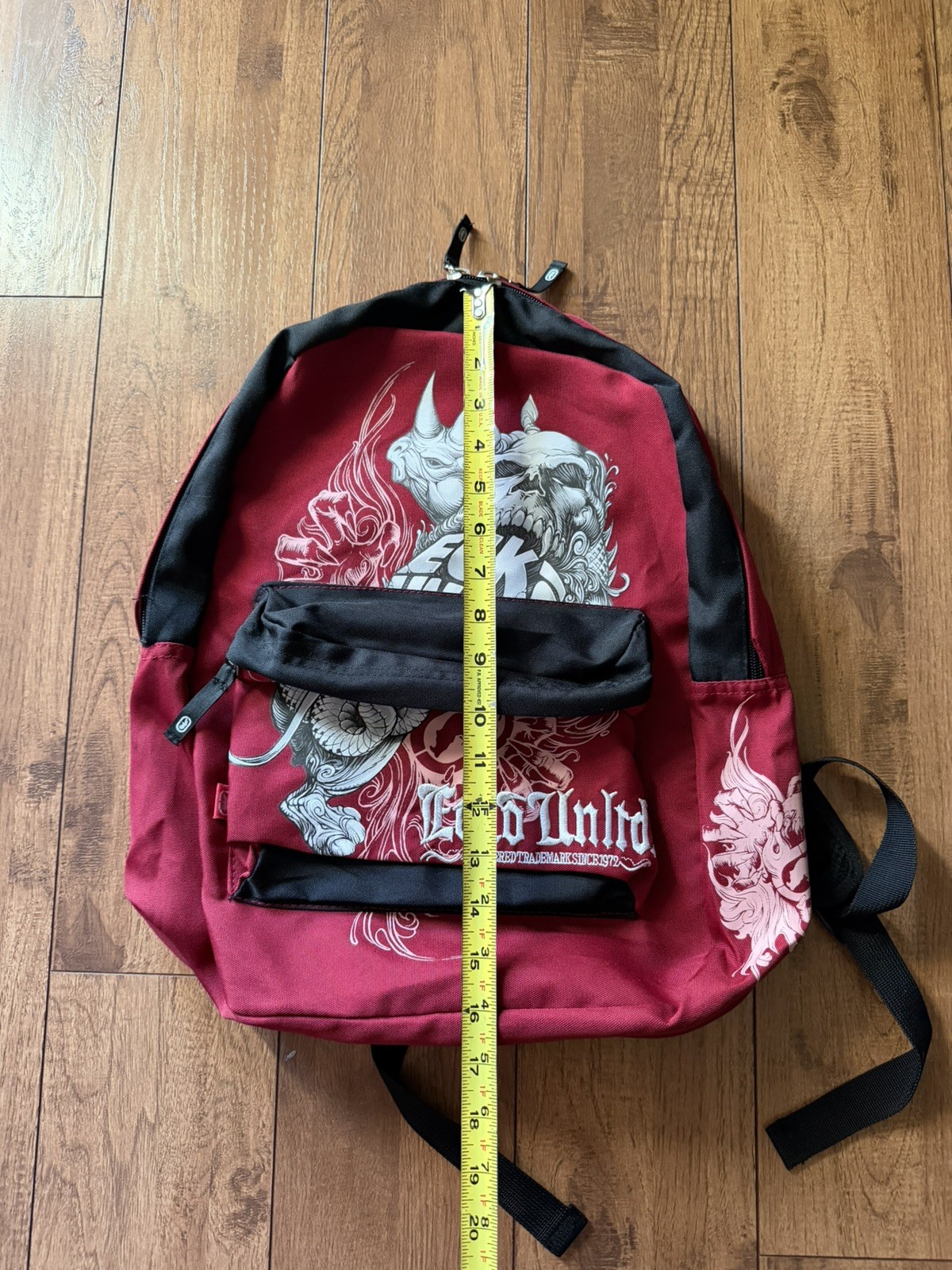 Y2K Rare Ecko Unltd. Unisex Grungy Embroidered Logo Red Rhino Skull Backpack