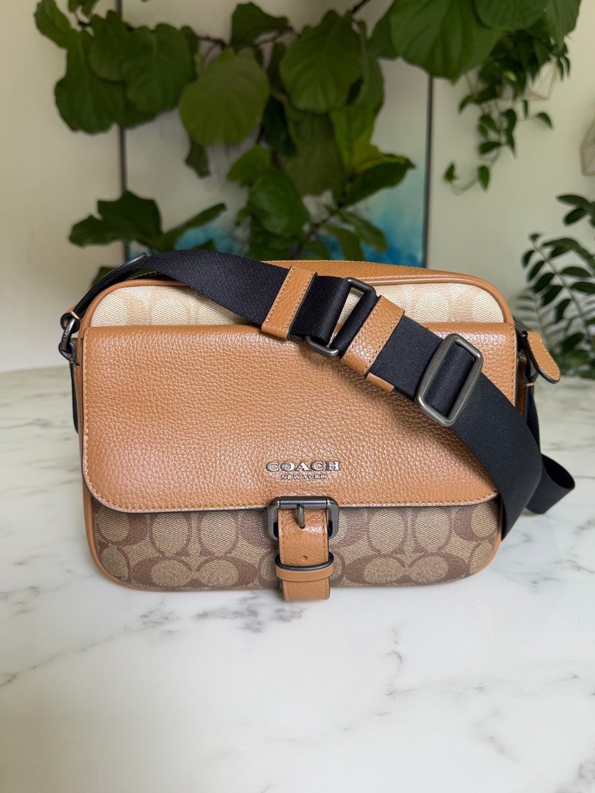 Coach Hudson Crossbody Bag In Colorblock Signature Canvas CR339 Light Saddle Tan