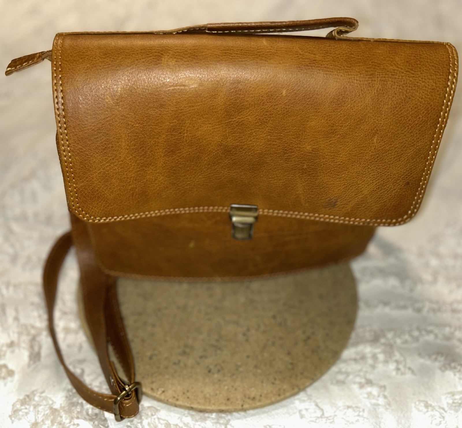 Vtg. 70’s Leather Camel Brown Bag Purse Shoulder/crossbody Made In USA