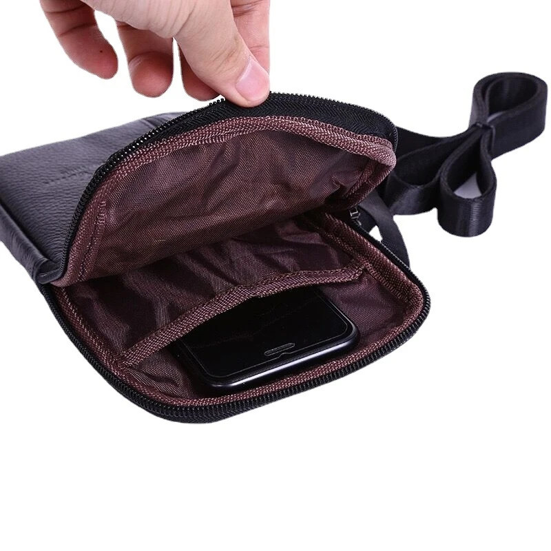 Men’s Genuine Leather Waist Pack Small Crossbody Bag Phone Pouch Belt Bag Compac
