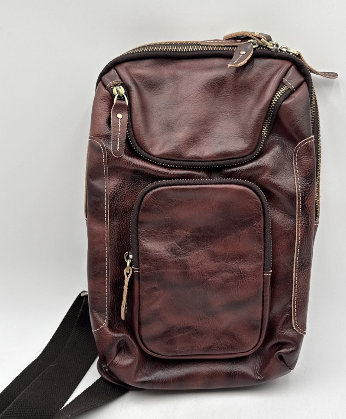 Vintage Full Grain Leather Sling Bag Crossbody Chest Daypack