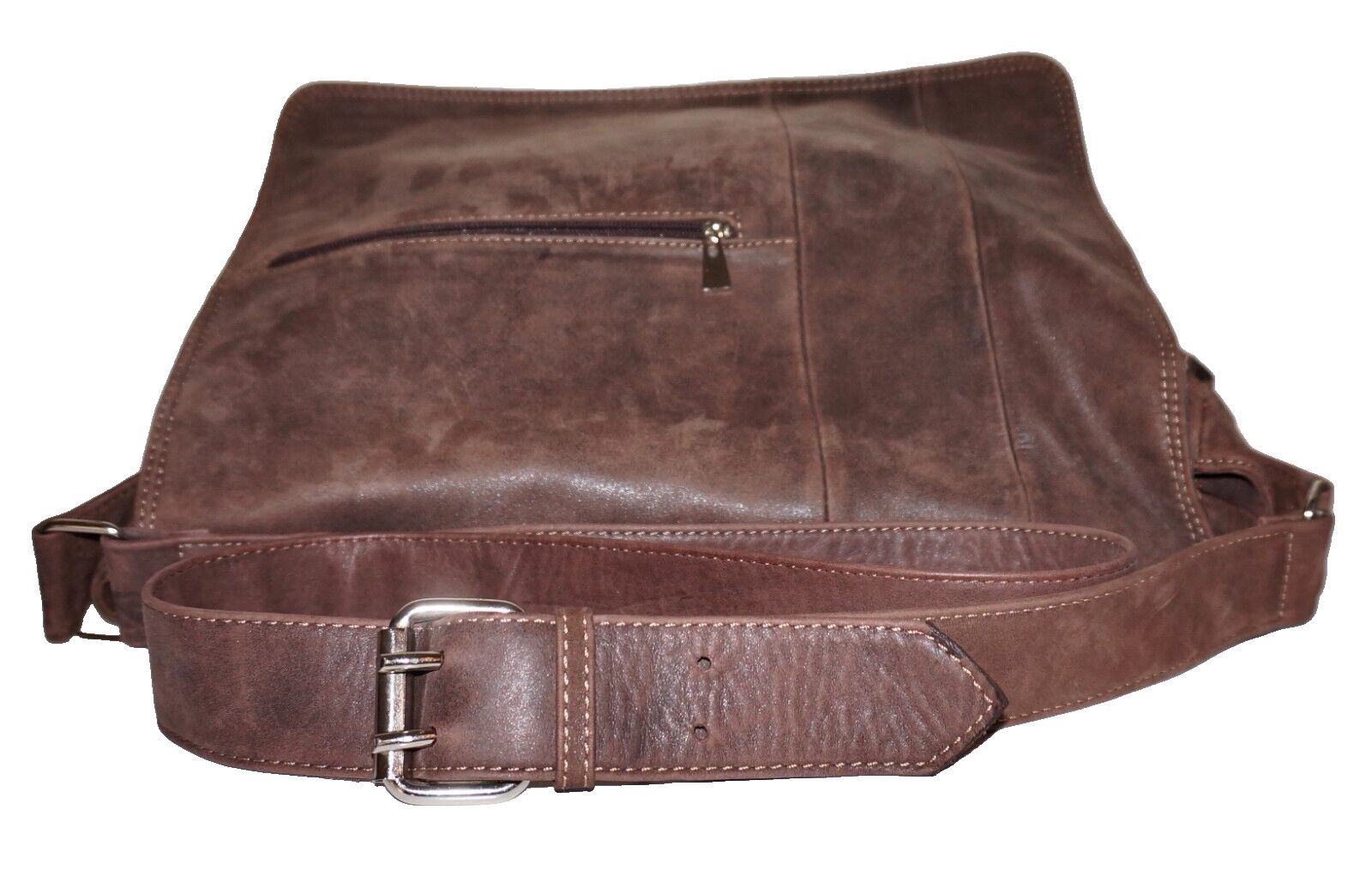CARTERAS DAMARE Large Brown Distressed Leather Laptop Messenger Crossbody Bag