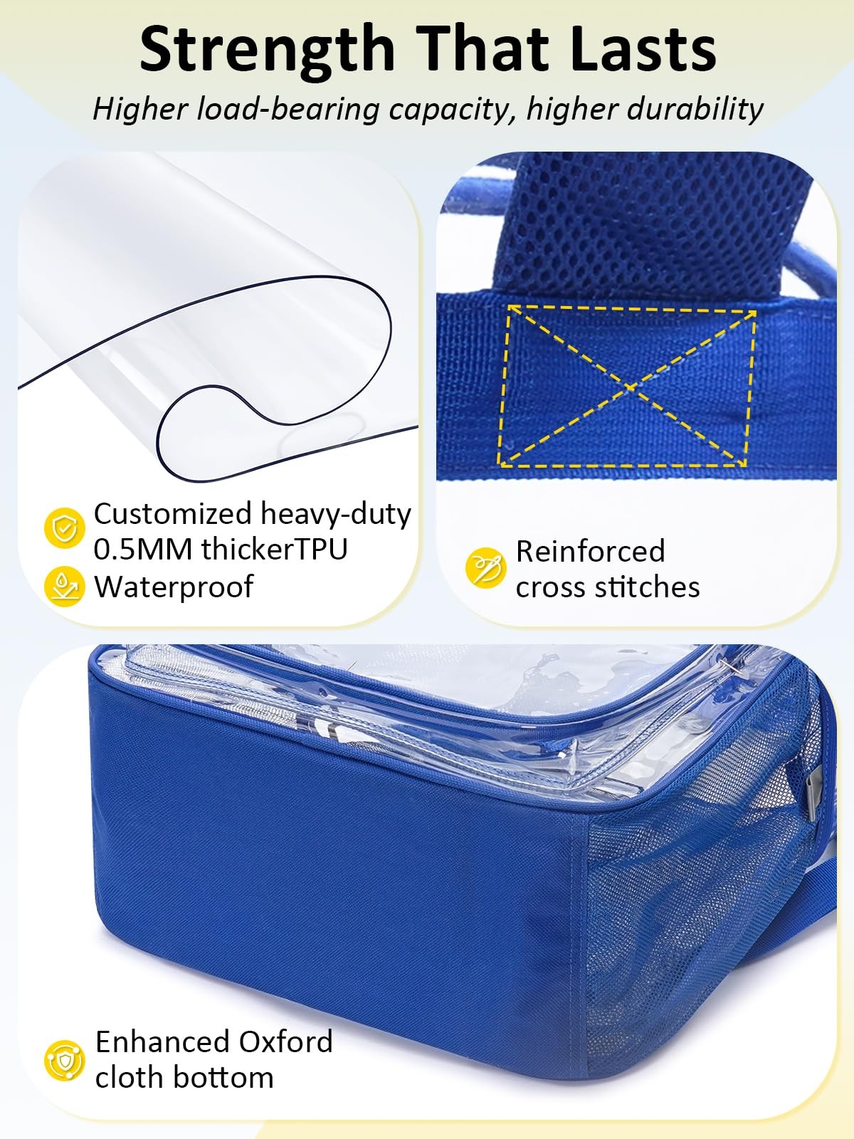 Blue Clear Backpack Heavy Duty TSA Lock 18 Inch Transparent See Through