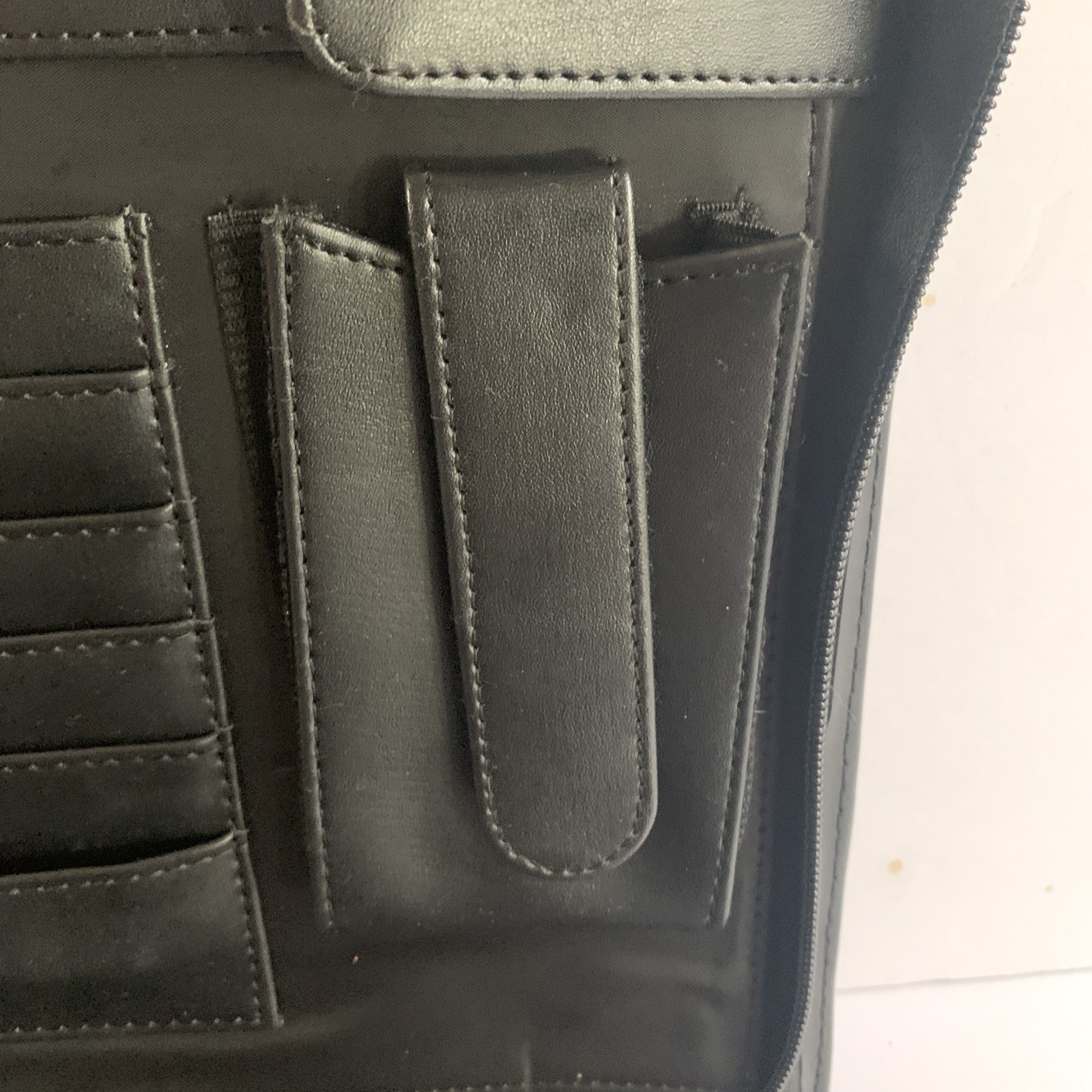 Attache Portfolio Briefcase Bag Black Faux Leather Retractable Handle Travel 13”