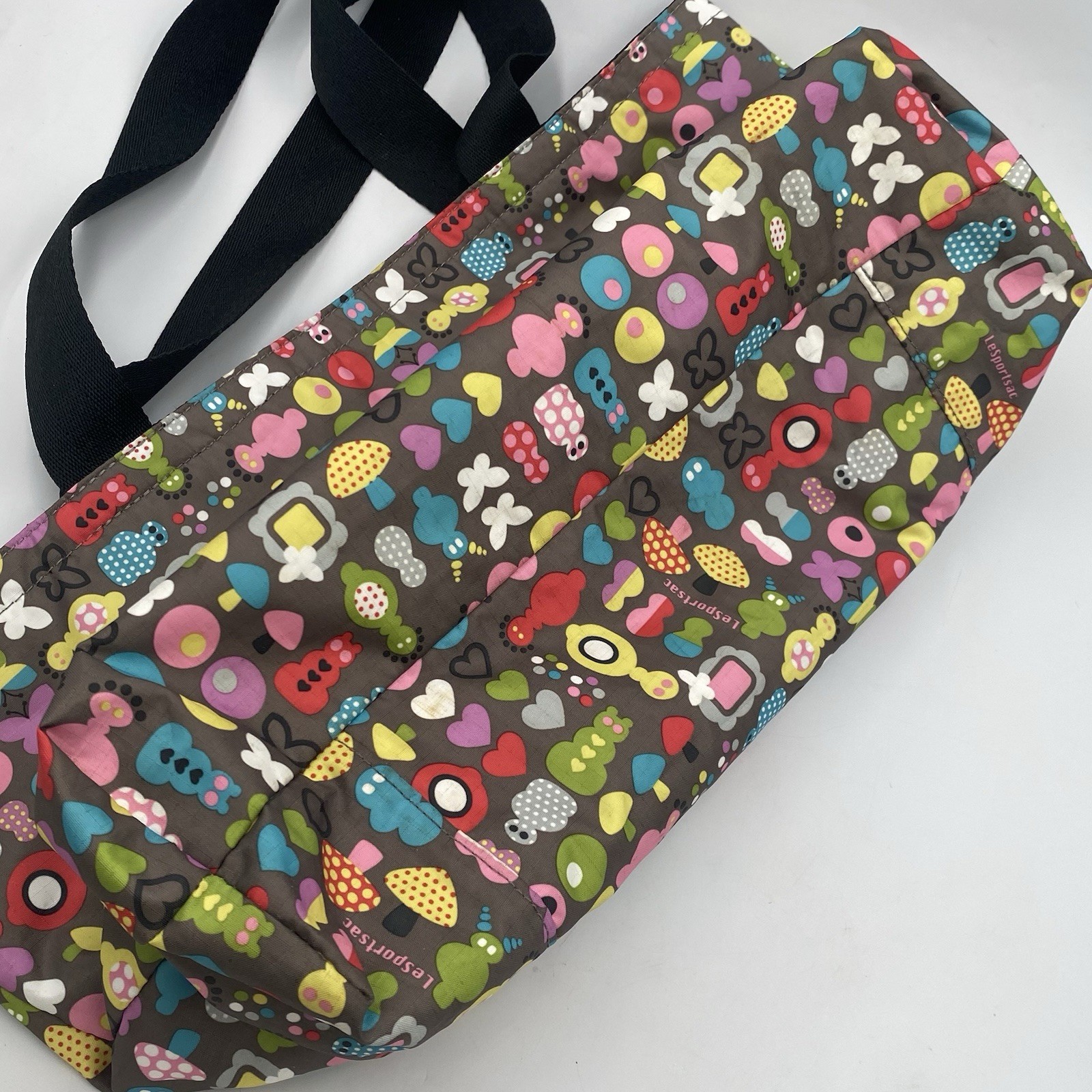 LeSportsac Classic Tote Large Travel Shoulder Bag Reversible Mushroom Butterfly