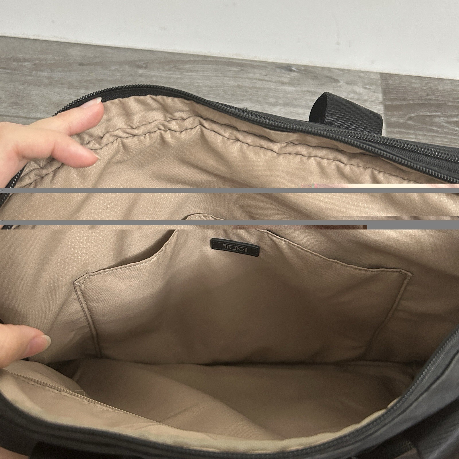 Tumi Black Briefcase/Document Case Zip Closure Shoulder Strap Pockets