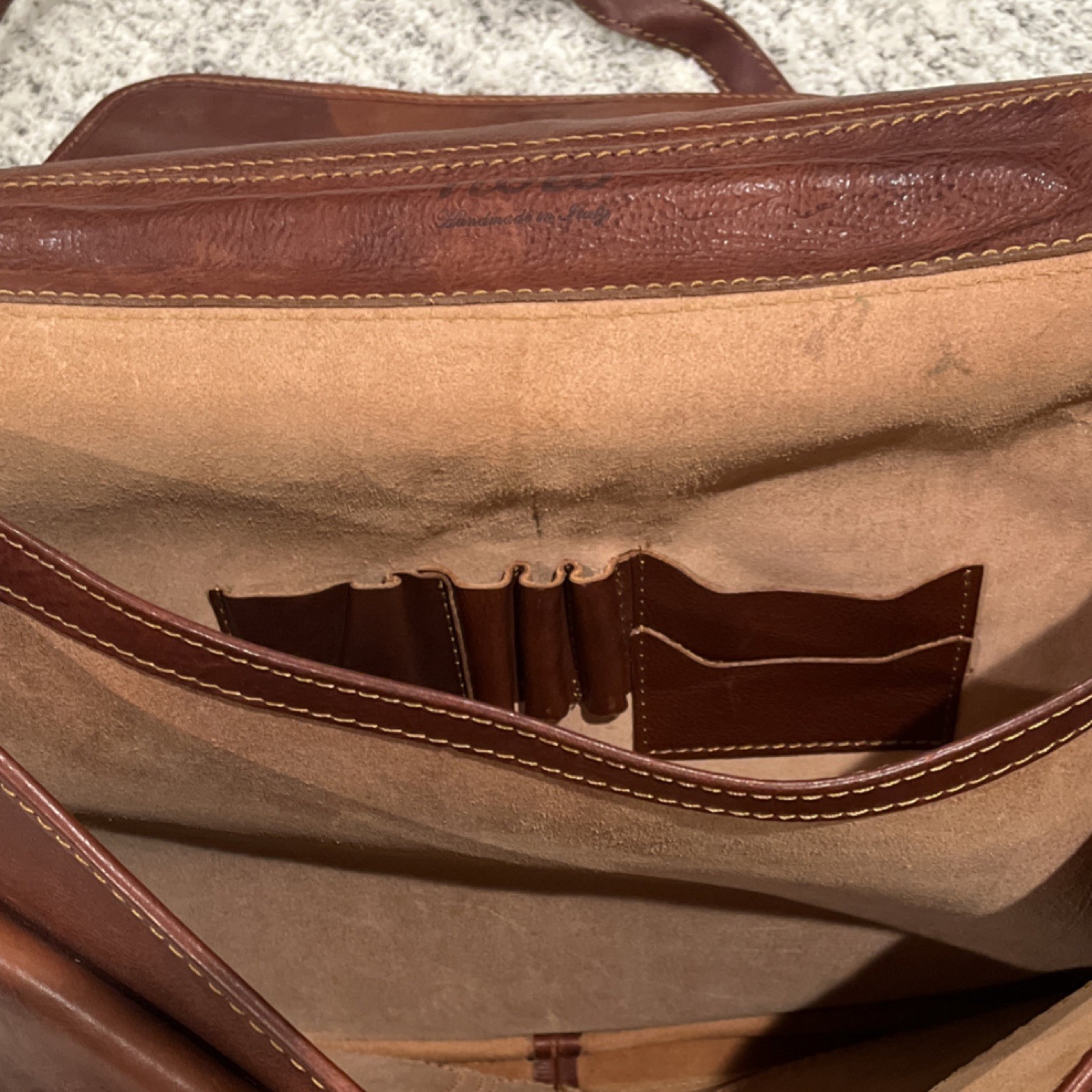 Floto Brown Leather Messenger Bag for Men with Button Closure and Solid Pattern