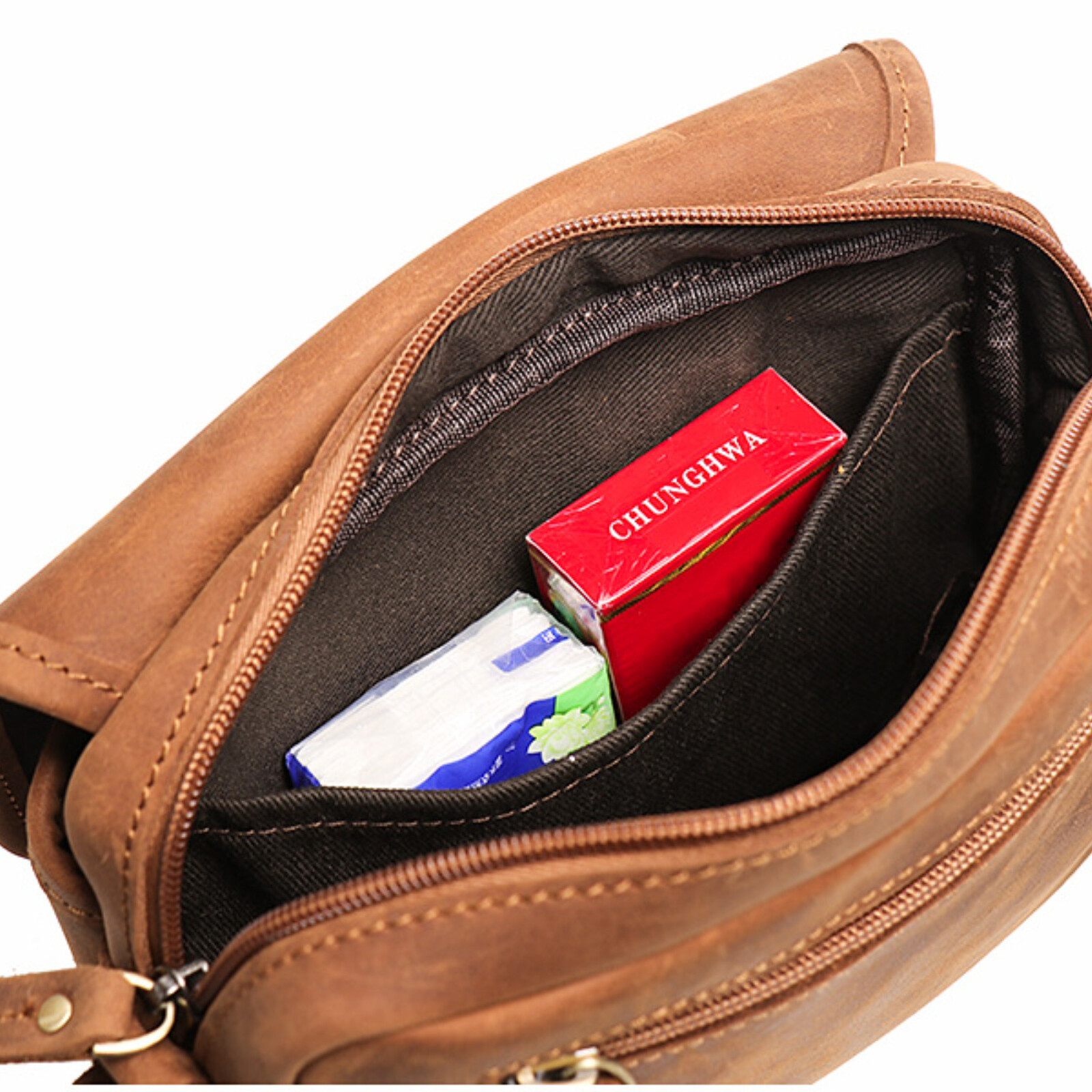 Men Retro Leather Crossbody Messenger Bag Shoulder Satchel for Work Travel
