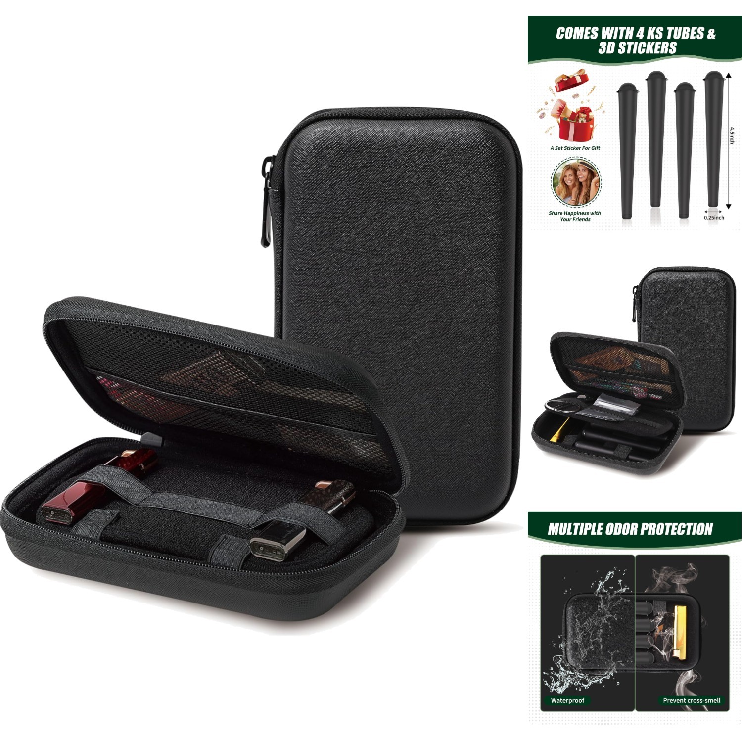 Smell Proof Bag Stash Box Carbon Lining Odor Proof Travel Case With 4 KS Tubes
