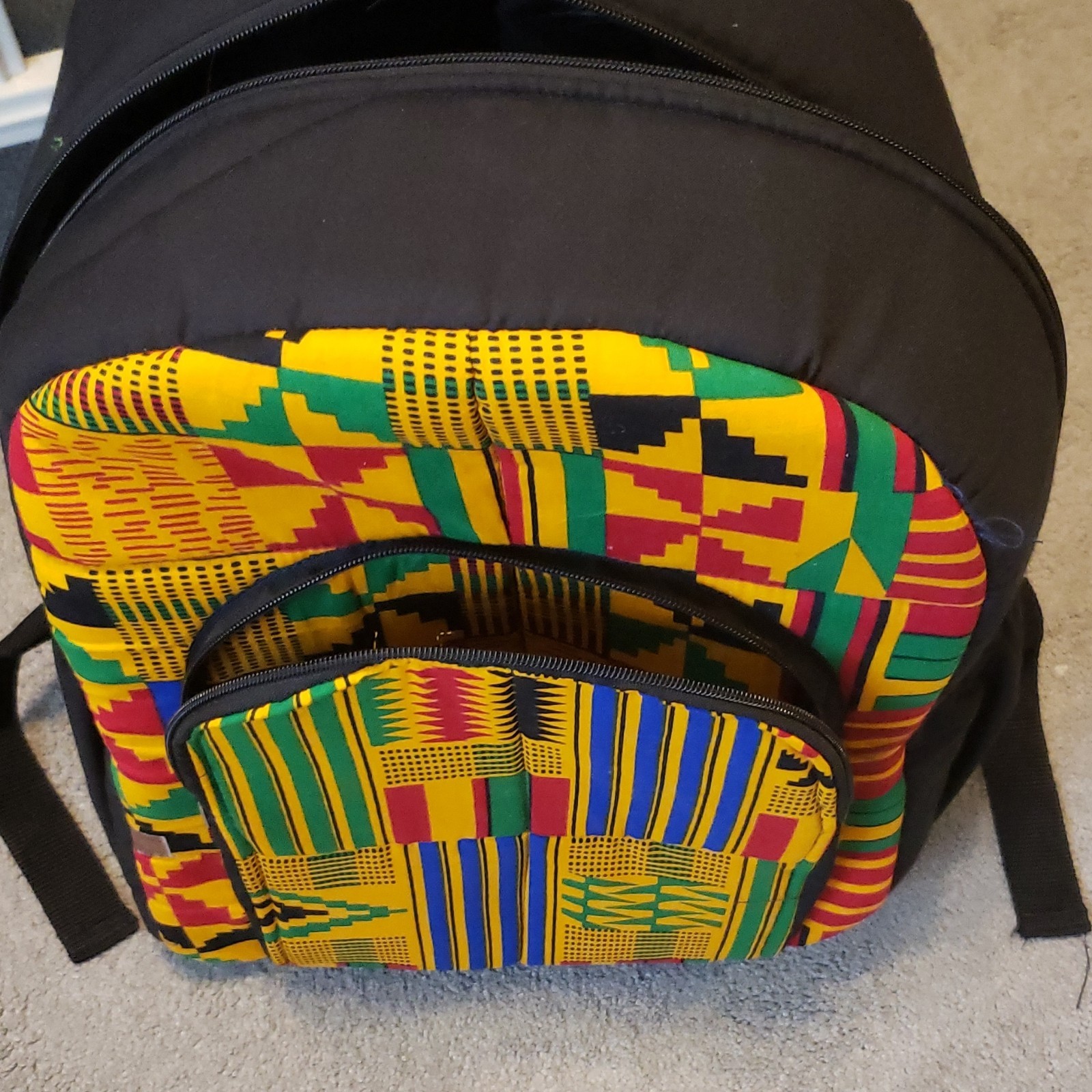 Multicolor/Black Geometric Tribal Backpack Zip Front Pocket Padded Straps