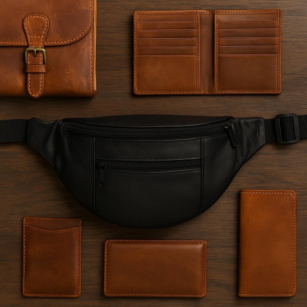 Marshal Black Leather Fanny Pack- Top Men´s Waist Money standard,