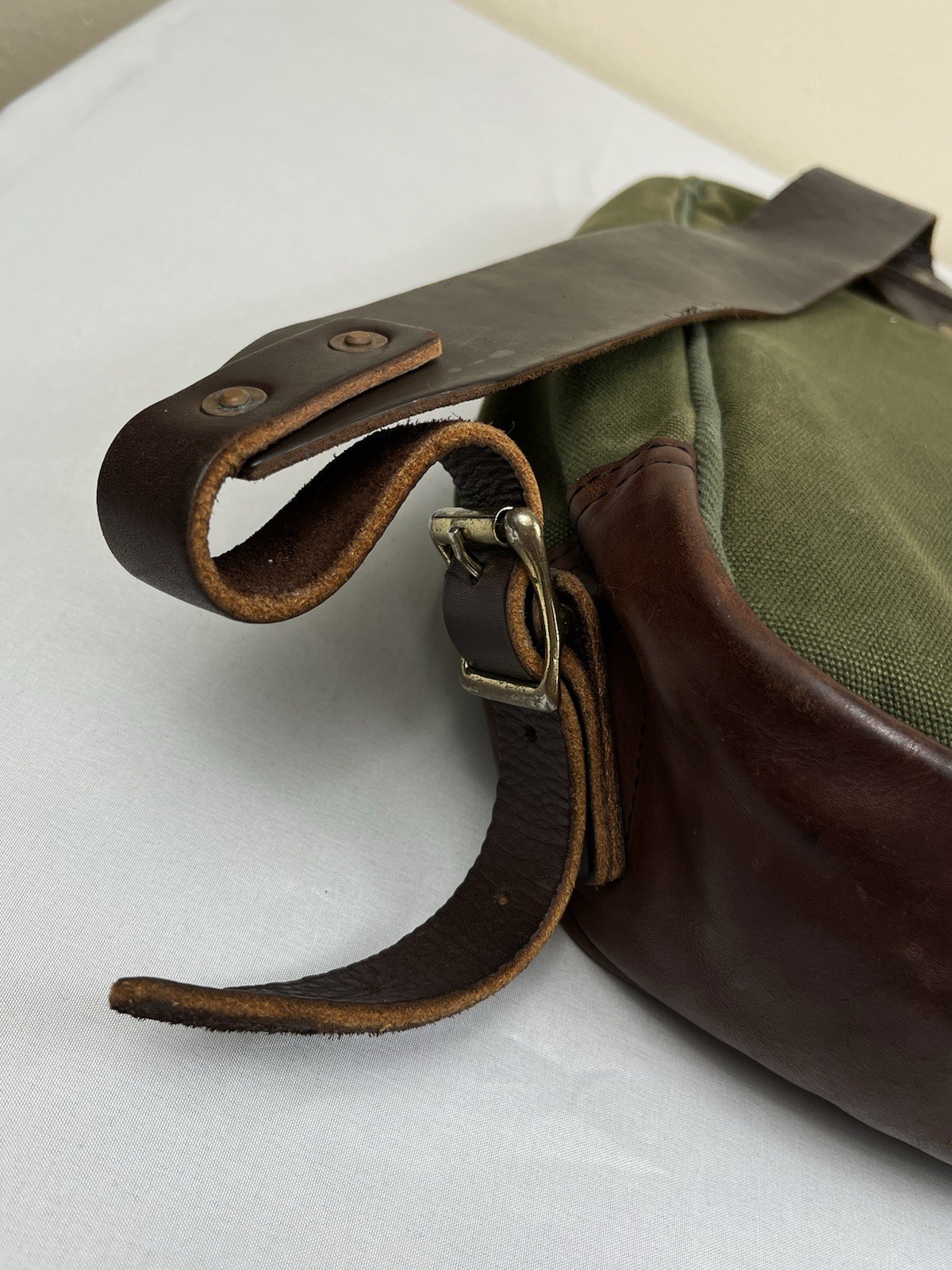 Duluth Pack Green Canvas & Brown Leather Backpack Made In USA YKK Zip Rare