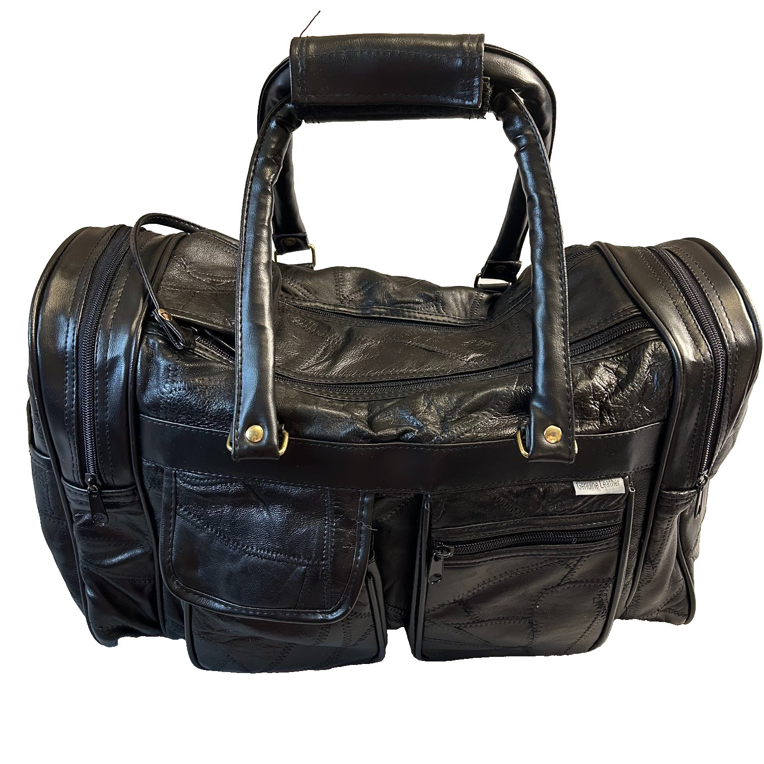 Vintage Genuine Leather Quilted Small Gym Weekender Travel Overnight Duffle Bag