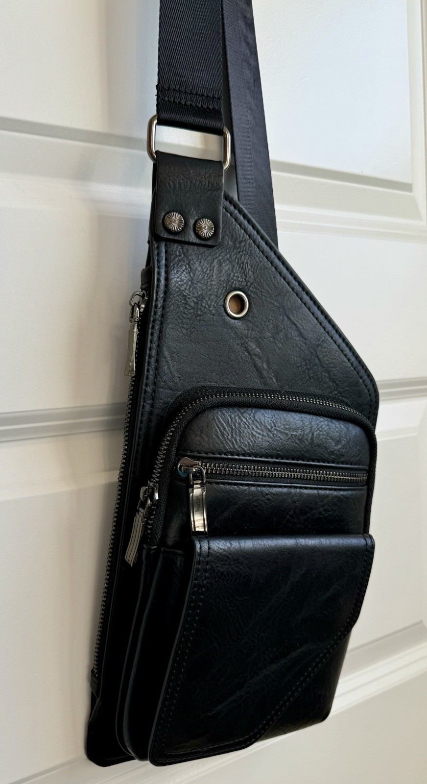 Sling Crossbody Chest Shoulder Bag Men Women Adjustable Vegan Leather