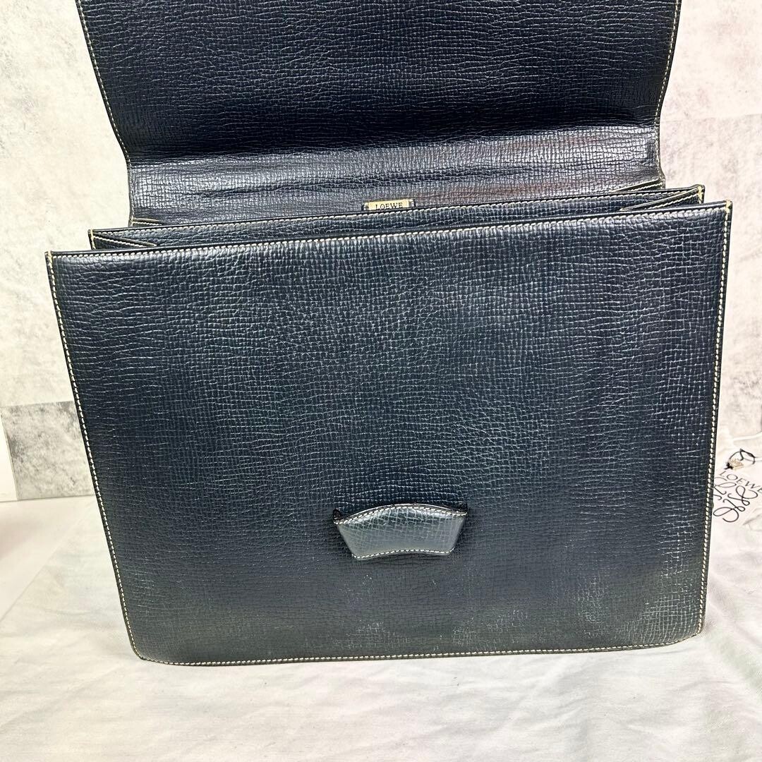 LOEWE Barcelona Leather Business Handbag Top Handle Dark Green Womens 37cm