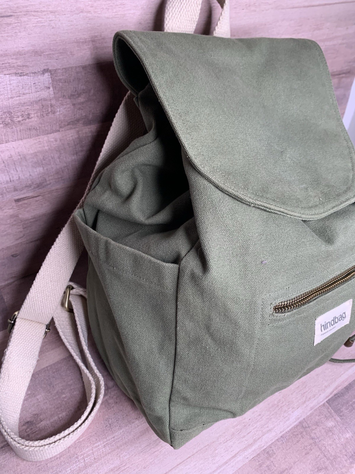 Hindbag Unisex Eliot olive green canvas Backpack bag with charm