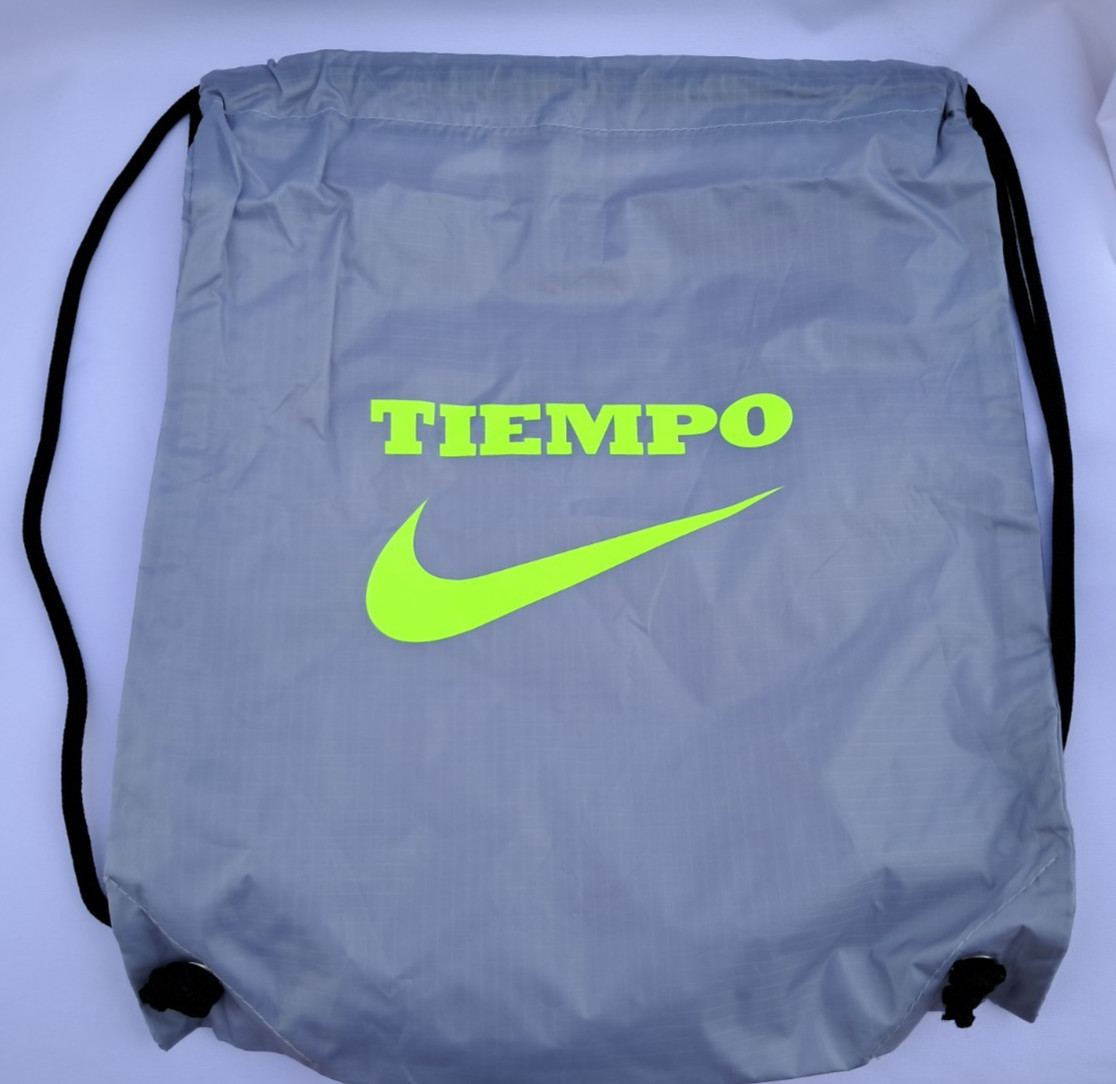 Nike Tiempo Soccer Drawstring Tote Carry Shoe Dust Gym Bag 16×13 Wolf Grey Lime