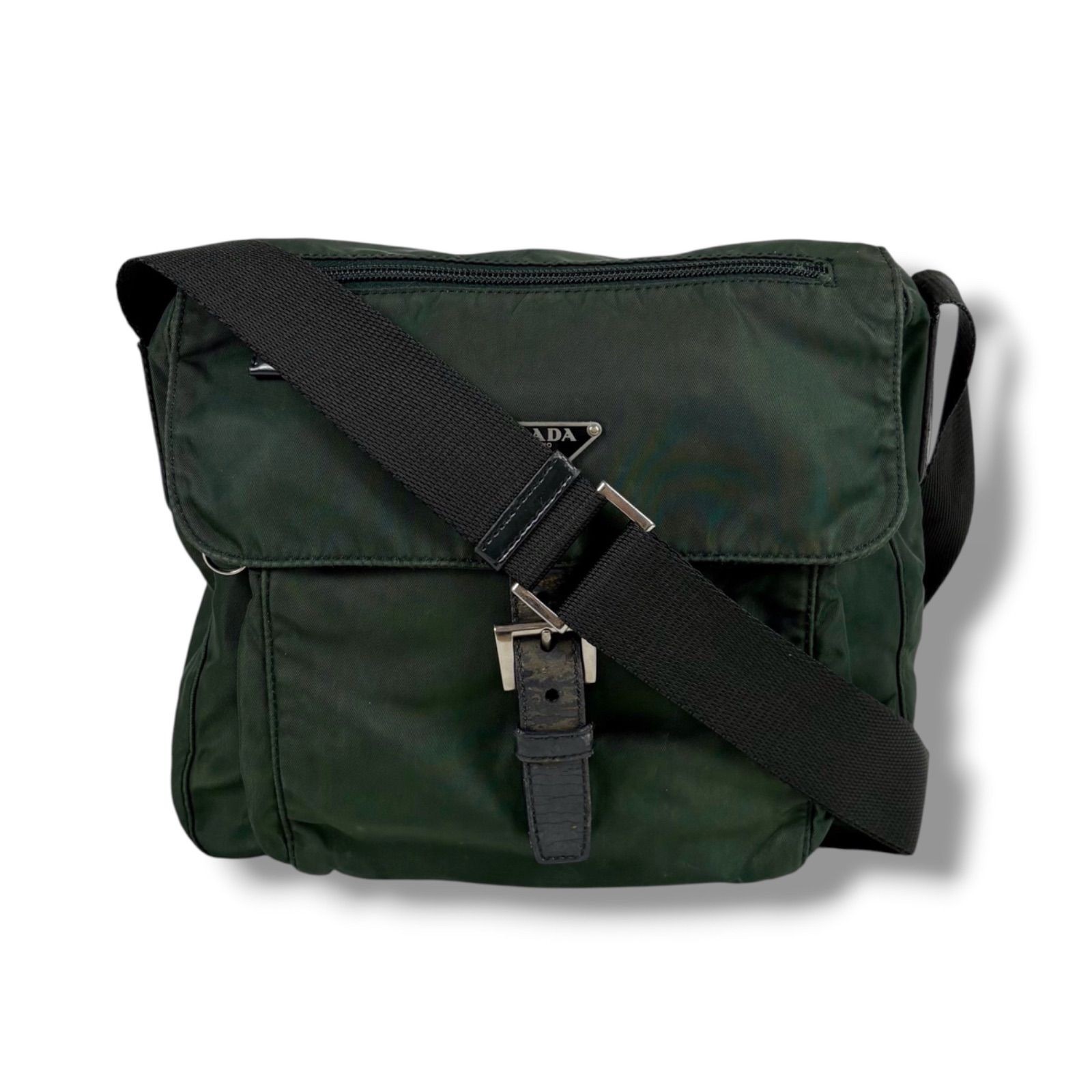 PRADA Triangle Logo Messenger Bag Tessuto Nylon Khaki Green Crossbody Shoulder