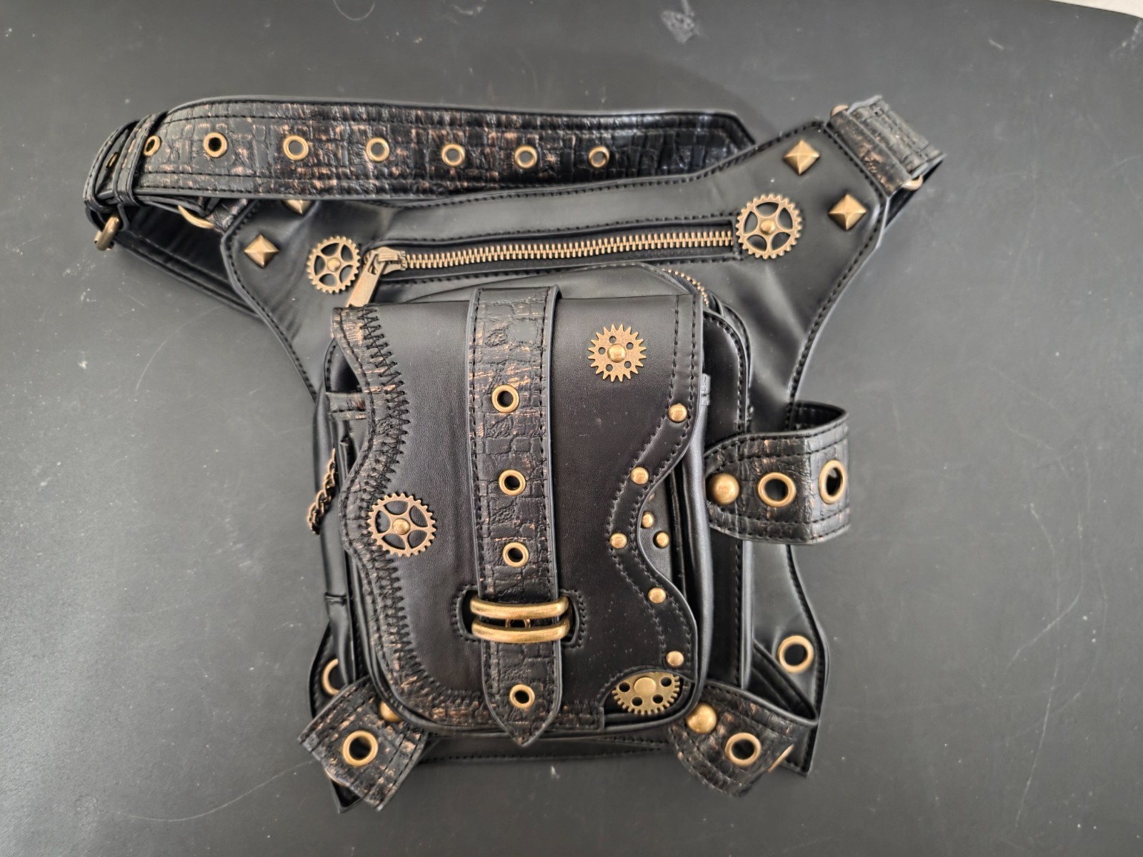 Men Women Waist Bag Faux Leather Gothic Steampunk Biker Cosplay