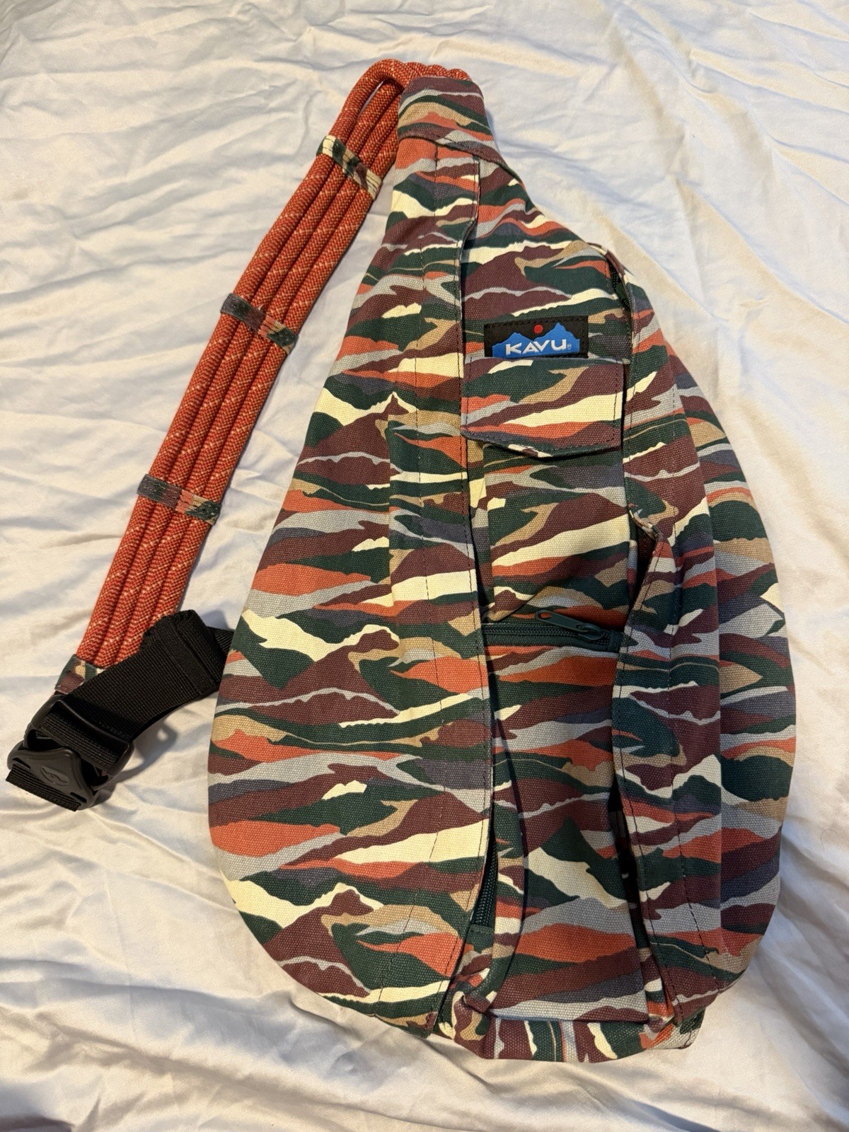 KAVU Rope Bag Camo Crossbody Sling Pack, Zip + Hook & Loop, Adjustable