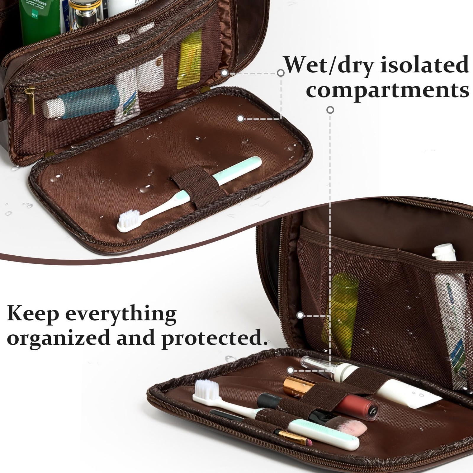 Waterproof Travel Toiletry Bag for Men, Personalized Leather Dopp Kit, Groomsmen